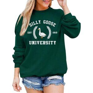 Funny Goose Graphic Sweatshirt Women Cotton Blend Long Sleeve Crewneck
